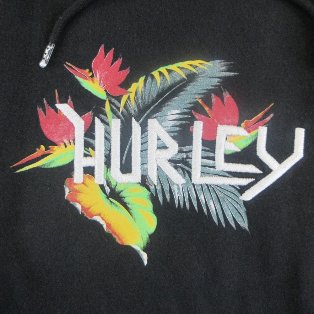 Hurley Hoodie Mens‎ M Black Tropical Floral Graphic Pullover Surf Skate